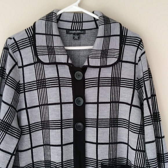 Designers Originals Plaid Windowpane Acrylic Sweater Jacket LARGE Black Gray - Picture 5 of 10
